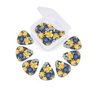 Blue Base Yellow Floral Guitar Picks 12 Pack Thin, Medium & Heavy 3 Different Thickness Celluloid Guitar Plectrums with Storage Box Personalized Guitar Pick for Acoustic Guitar, Bass
