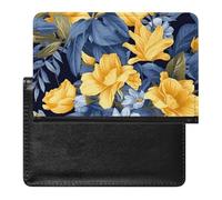 Blue Base Yellow Floral Passport Holder Passport Cover Protector Essentials with Credit Card Slots for Women Men