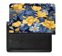 Blue Base Yellow Floral Passport Holder Passport Wallet Document Organizer Protector PU Leather Card Slot Travel Accessories