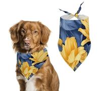 Blue Base Yellow Floral Pet Scarf Adjustable Pet Accessories Triangular Scarf Washable Floral Print Puppy Bib Bandana Stylish Comfortable Cat Scarves for Holiday Scarfs