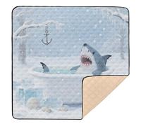 Blue Bathing Shark Large Sturdy Baby Floor Play mat for Indoor Outdoor Non-Toxic foldablravel Play Mat for Babies Infants Toddlers, 50'' x 50''alfombras con Musica para