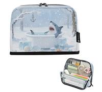 Blue Bathing Shark Pencil Bags Large Capacity Pen Pencil Case Slim Stationery Organizer for Teacher High School Bolsa para lapices de ninos