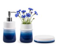 Blue Bathroom Accessories 3 Pcs, Ceramic Bathroom Accessory Set, Navy Blue Bathroom Set Include Dispenser,Soap Dish and Vase, Modern Bathroom Decor