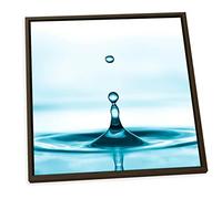 Blue Bathroom Water Drop CANVAS FLOATER FRAME Wall Art Square Print Picture - Brown Frame - 50cm wide x 50cm high