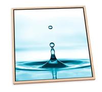 Blue Bathroom Water Drop CANVAS FLOATER FRAME Wall Art Square Print Picture - Light Oak Frame - 60cm wide x 60cm high