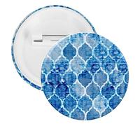 Blue Batik Watercolor Tie Dye Seamless Moroccan Tiles Textures 1 PC Round Tinplate Badge, Badge Lapel Tie Pin, Lightweight Button Badge for Women Men Office Worker Teacher Student Decor