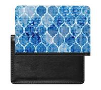 Blue Batik Watercolor Tie Dye Seamless Moroccan Tiles Textures Women's Passport Protector, Men's Passport Protector, PU Travel Passport Protector for Women Men Worker 5.8 x 3.9 x 0.4 inch