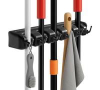 BLUE BAZAAR 1 Pack Broom Mop Holder Wall Mounted，Heavy Duty Broom Storage Utility Room Storage Solutions for Broom Cupboard Kitchen Bathroom Garage and Garden Tool Organiser (Black, 1 PCS)