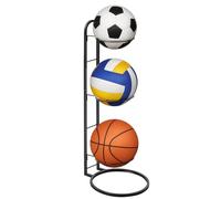 BLUE BAZAAR 3-Tier Ball Storage Rack - Metal Vertical Sports Equipment Organizer Stand for Football, Basketball, Volleyball, Soccer & Playground Balls (Black, 3 Tier)