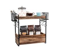 BLUE BAZAAR 3-Tier Coffee Bar Organizer Mug Holder Multi-Functional Countertop Station Rack with Slide Out Drawer 2 Metal Baskets & 6 Hooks for Kitchen Tea Coffee Bar Space-Saving