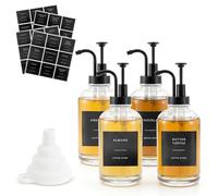 BLUE BAZAAR 4-Pack Coffee Syrup Dispenser Black 500ml/16.9 oz Syrup Dispenser Coffee Bar Accessories Drizzle Topping Bottles for Coffee Shop, Bar, Kitchen - Perfect for Caramel, Chocolate, Vanilla Syr