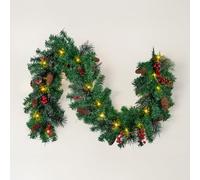 BLUE BAZAAR 5pc 6FT/1.8M Christmas Garland with Lights, Christmas Garlands for Fireplace Stairs Artificial Wreath with LED Lights and Bow Pine Cones Berries for Xmas Tree Front Door Holiday