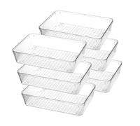 BLUE BAZAAR 6 Pcs Kitchen Drawer Organiser Trays Clear Plastic Makeup Drawer Organiser for Cutlery, Kitchen, Cosmetics, Makeup, Utensils, Vanity, Office, Stationery