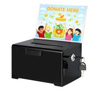 BLUE BAZAAR Acrylic Donation Box 15.7X11.6X10CM with Lock and Sign Holder Clear Ballot Box with Slot Plastic Suggestion Storage Container Display Case for Cash, Coins, Raffle Tickets (Black)