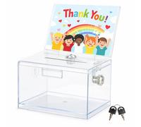 BLUE BAZAAR Acrylic Donation Box 15.7X11.6X10CM with Lock and Sign Holder Clear Ballot Box with Slot Plastic Suggestion Storage Container Display Case for Cash, Coins, Raffle Tickets (Clear)