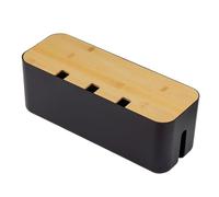 BLUE BAZAAR Cable Tidy Box Cord Organizer with Ventilated Lid, Cable Management Box to Hide Messy Wires for Desk, Home, Office, Extension Cord Hider (2 PCS Black, Three Hole)