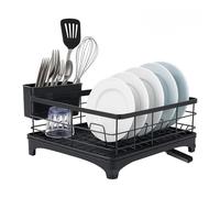 BLUE BAZAAR Dish Drainer Rack Black 48.5X31X20cm with Drip Tray for Kitchen Counter, Space-Saving Dish Rack with Drainage Spout Large Capacity Dish Drainer Rack
