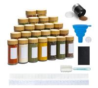 BLUE BAZAAR Glass Spice Jars Set 120ml Clear Kitchen Storage Jars with Airtight Wooden Lids, Glass Spice Jars Funnel & Chalkboard Labels - Seasoning Containers for Herbs & Spices (Bamboo Lid, 24PCS)