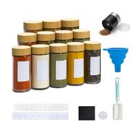 BLUE BAZAAR Glass Spice Jars Set 120ml Clear Kitchen Storage Jars with Airtight Wooden Lids, Glass Spice Jars Funnel & Chalkboard Labels - Seasoning Containers for Herbs & Spices (Bamboo Lid, 12PCS)