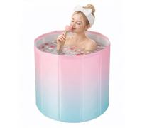 BLUE BAZAAR Home Spa Bathtub for Adults Portable Foldable 70×65cm Freestanding PVC Soaking Tub with Thermal Insulation, Dual Drain System, Non-Inflatable Bath Barrel for Small & Compact (Powder Blue)