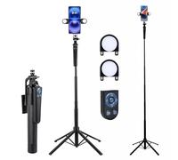 BLUE BAZAAR Phone Tripod with 2 LED Fill Lights & Remote, All-in-One Selfie Stick Tripod 44-160cm Adjustable Height, 360° Rotatable Phone Holder, Extendable Stand for iPhone Android Camera