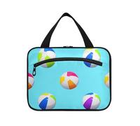 Blue Beach Ball Summer Hanging Mens Toiletry Bag with Hook, Designer Collapsible Makeup case for Accessories for Women Cruises Bolsa de maquillaje para Mujer L