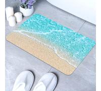Blue Beach Bath Mat Rugs Bathroom Floor Mat Super Absorbent Ultra Thin Low Profile Non Slip Quick Dry Washable Carpet for in Front of Bathtub,Shower Room,Sink（16"*24"Square）