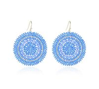 Blue Beach Earrings for Women, Crystals and Glass Beads, Large Dangling Handmade Bohemian Statement Boho Earrings for Summer