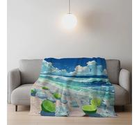 Blue Beach Fresh Healing Illustration Couch Blanket Super Soft Warm Blanket for Couch Sofa Bed for All Season Double (150 x 200 CM)