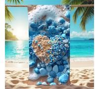 Blue Beach Towel, Extra Large 90x200cm Microfiber Towel Stone Quick Dry Sand-Proof Bath Towel with Waterproof Storage Bag for Kids Adults Women Men Beach Essentials Accessories Vacation Gift X1-852