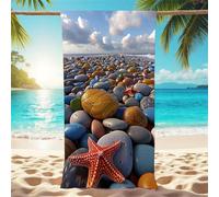 Blue Beach Towel Stone Large Microfiber Towel 60x120cm Quick Dry Beach Towels with Waterproof Storage Bag, Lightweight Swimming and Sand-Proof Sunbathing Towel for Travel, Vacation, Yoga, etc X1-813