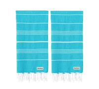 Blue Beach Turkish Towel - Set of 2-100x180cm Large Turkish Hammam Peshtemal Towel - Super Absorbent, Quick Dry, Lightweight, Compact Towels for Swimming, Bath, Gym and Travel (Turqouise