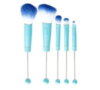 Blue Beadable Makeup Brushes Set of 5 for Silicone Focal Beads Bulk DIY for Crafters Cosmetic Brush Kit Keychain Bar Eyeshadow
