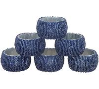 Blue Beaded Napkin Rings Set of 6 - Luxury Decorative Napkin Holders for Dining Table, Wedding, Party & Festive Table Decor - Elegant Handmade Bead Design, Durable & Reusable
