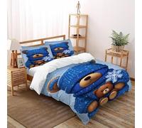 Blue Bear Bedding Set 3D Design Animal Themes Wildlife Duvet Cover Set Chic Breathable Quilt Cover Suitable for Family, Couple, Children with Pillow Double(200x200cm)
