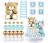 Blue Bear Cake Decoration, Baby Shower Cake Decorations, Christening Boy Cake Decoration Girl 1 Year for Bear Baby Shower Cake Decoration Baby Shower Birthday Party
