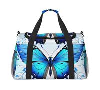 blue beautful butterfly Print Travel Duffel Bag for Men & Women, Foldable Travel Bags and Spacious Weekender Tote Bag for Storage Toiletry Luggage Personal Item, Black, L