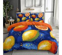 Blue Bedding Duvet Cover Sets Single 135x200 cm Hand-painted orange lemon 3D Printed Microfiber Quilt Cover Set for Kids Teens, Bedroom Decor 3 Pcs Bedding Set with 2 Pillowcases