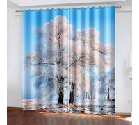 Blue Bedroom Curtains, Living Room Drapes Cedar Trees Landscape Polyester Blackout for Kitchen 2 Panels 38W x 54L Inch