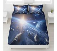 Blue Bedspread Soft Microfibre Super King Fitted Sheet with 12 inch (30 cm) Deep Pocket - 180 x 200 x 30 cm + 2 x 50 x 80, Anime Cosmos Sunshine Bright Fitted Sheet