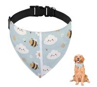 Blue Bee and Cloud Dog Bandana With Adjustable Strap D Ring Dog Scarf Pet Bibs Triangle Pet Scarves Clothing& Accessories for Dogs Puppy Dogs Cats Decor Machine Washable