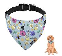 Blue Bee and Flower Dog Bandana With Adjustable Strap D Ring Dog Scarf Pet Bibs Triangle Cat Bandana Clothing& Accessories for Dogs Puppy Dogs Cats Decor Machine Washable