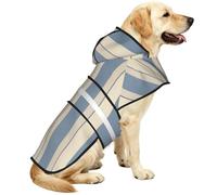 Blue Beige Stripe Dog Raincoat, Waterproof Adjustable Dog Rain Jacket with Reflective Strip and Leash Hole, Lightweight Dog Hooded Poncho Rain Coats for Large Medium Small Dogs