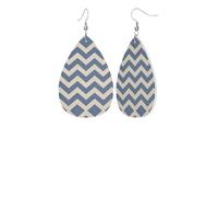 Blue Beige Stripe Exquisite Waterdrop-Shaped Leather Earrings With Double-Sided Print - Lightweight, Durable, And Stylish Accessory For Every Occasion
