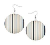 Blue Beige Stripe pattern Print Leather Earrings for Women – Lightweight Dangle, Colorful Hoop Jewelry, Perfect for Girls Accessories