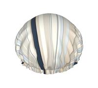 Blue Beige Stripe Pattern Shower Cap - Full Print Design, Water-Resistant Polyester Fabric, Bathing Essential