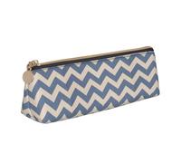 Blue Beige Stripe Print Students Supplies Higher Capacity Pencil Pouch Pen Case School Travel Office Desk