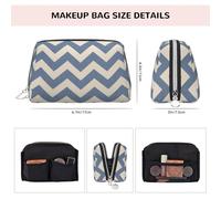 Blue Beige Stripe Print Women Travel Cosmetic Bag Organizer Zipper Makeup Bags Pouch Toiletry,Lightweight Leather Makeup Bag