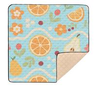 Blue Berry Orange Pear Floral Texture Large Non-Slip Baby Activity Play Mat for Floor Lightweight Infant Play Mat for Baby Toddler Infant, 50'' x 50''