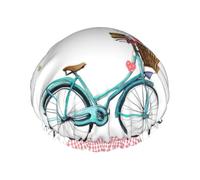 Blue Bicycle Flower Double Waterproof Elastic Band Shower Cap With Frilled Ears Kitchen Oil-Proof Bonnet Can Be Reused